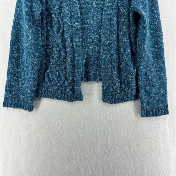WindiRiver Cardigan Women's S Blue Heathered Cable Knit Open Front Ribbed Trim - Picture 7 of 12